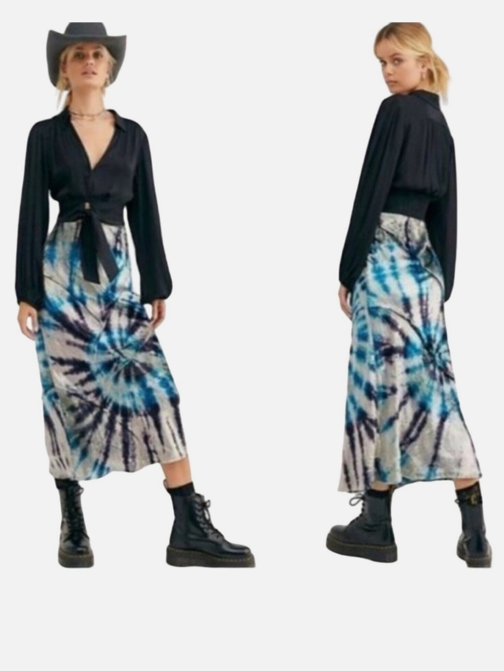 Free People Serious Swagger Blue Tie Dye Midi Skirt